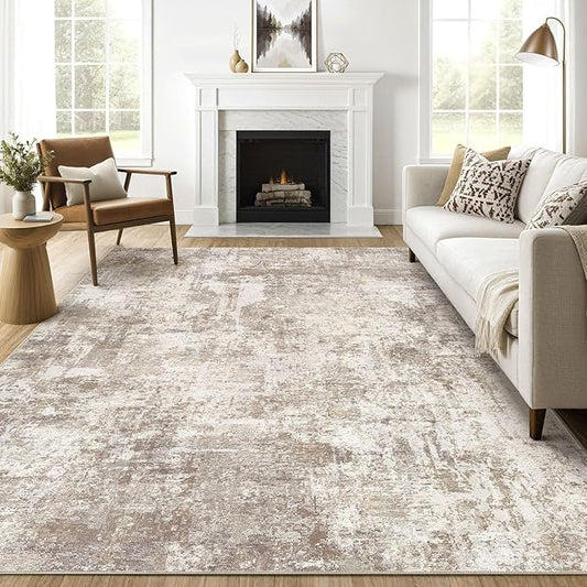 Area Rugs 9x12 Living Room: Washable Large Abstract Soft Rugs Stain Resistant Indoor Floor Non-Slip Accent Carpet for Women Modern Home Enthusiasts Aged 25-45 - Bedroom Nursery Playroom- Beige Brown-CubbioJoy