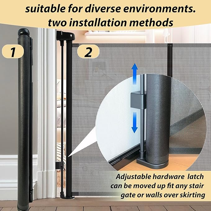 200" Retractable Baby Gates Extra Wide for Large Opening, 41" Extra Tall Retractable Dog Gate Pet Gates, Long Child Safety Mesh Gate with Fiberglass Rods for Stairs, Doorways, Hallways, Indoor/Outdoor-CubbioJoy