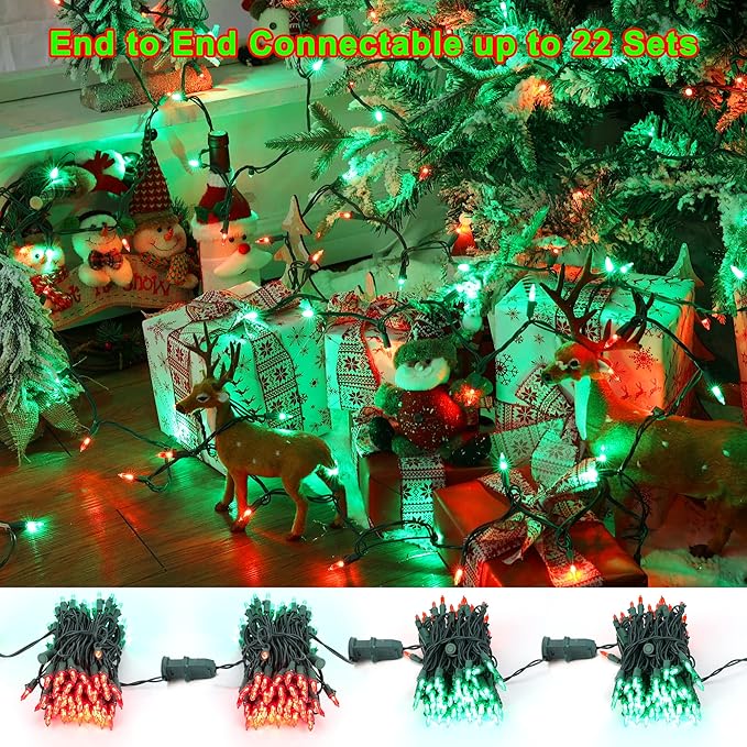 Brizled Red & Green Christmas Lights, 33ft 100 LED Christmas String Lights, 120V UL Certificated Xmas Tree Light Connectable, Mini Xmas Light Set Indoor Outdoor for Holiday Tree Party Home Decor-CubbioJoy