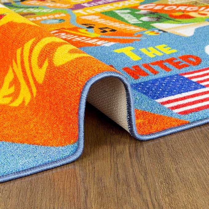 KC Cubs 8x10 USA United States Map Toy Car Road Rug – Educational Play Mat Carpet for Kids, Toddlers, Nursery, Classroom, Playroom, Baby Daycare-CubbioJoy