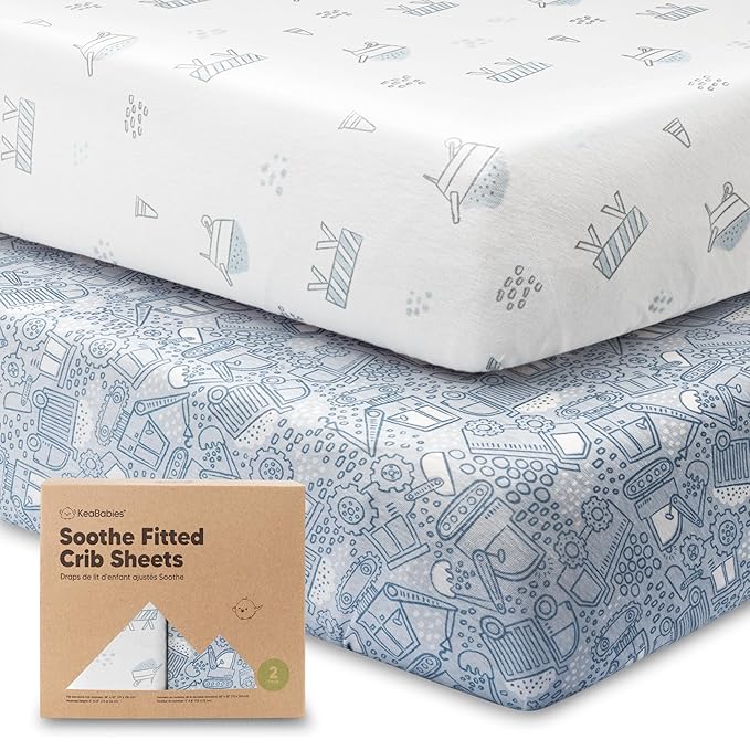 KeaBabies 2-Pack Organic Crib Sheets for Boys, Girls - 52x28 Fitted Crib Mattress Sheet Neutral, Breathable Jersey Cotton Cover for Baby Bed, Toddler Mattress, Soft & Cute Prints (Excavation)-CubbioJoy