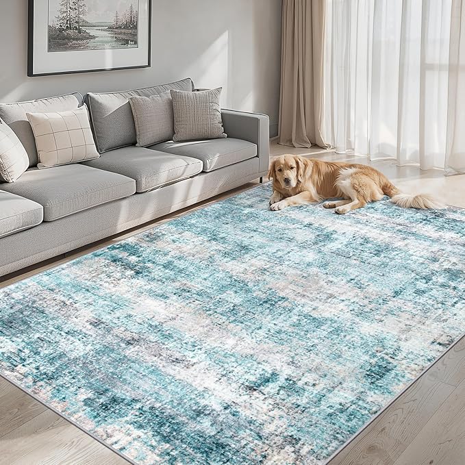 Area Rugs 9x12 Living Room - Washable Rug Modern Abstract Soft Large Neutral Non-Slip Carpet Indoor Floor Thin Carpets for Bedroom Dining Room Farmhouse Nursery Home Office Green-CubbioJoy