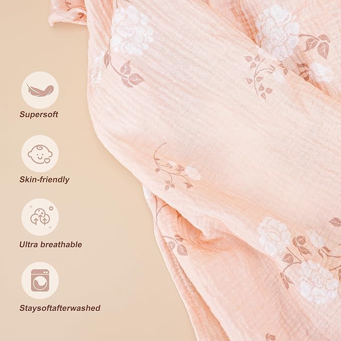 2 Pack Muslin Cotton Nursing Cover for Breastfeeding, Privacy Breathable Breastfeeding Cover Cover up with Arch Neckline for Mom, 100% Cotton Nursing Apron, Floral and Pink-CubbioJoy