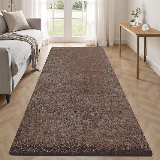 2x6 Runner Rug for Bedroom: Fluffy Shag Soft Washable Rugs Small Fuzzy Plush Indoor Carpet for Hallway Bedside Dorm Kids Girls Boys Room (Coffee, 2'x6')-CubbioJoy
