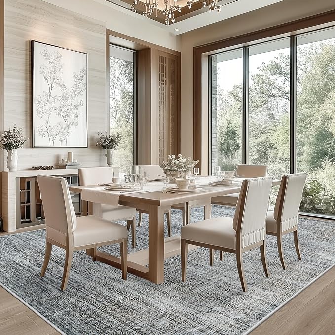 5x7 Area Rug Living Room Rugs - Washable Rug Large Modern Abstract Soft Thin Carpets Indoor Floor No Slip Vintage Carpet for Bedroom Under Dining Table Nursery Home Office Decor Gray Blue-CubbioJoy