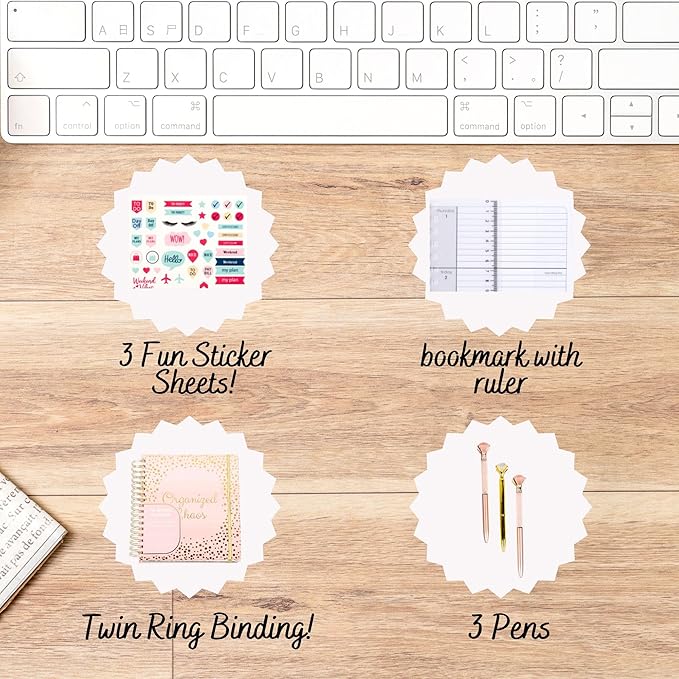 2025-2026 Monthly Large Planner- Daily, Weekly & Monthly Organizer with 3 Pens & Stickers - Organized Chaos Pink, January 2025 to June 2026, Stylish & Durable-CubbioJoy