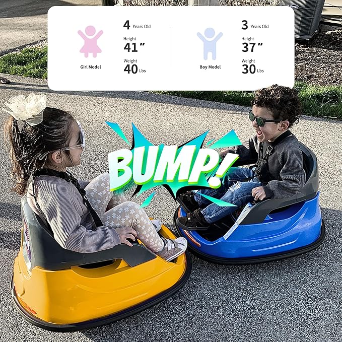 Baby Bumper Car, 6V Electric Kids Bumper Car for Toddlers with Remote Control, Bluetooth - Yellow-CubbioJoy