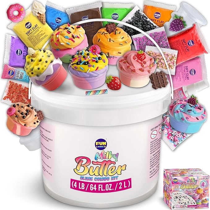 4 LB Milky Butter Slime Bucket Gift for Girls, FunKidz 64 FL OZ Huge Soft White Premade Scented Slime Kit Toy with 29 Variety Add-Ins Perfect Birthday Present for Kids Age 6+-CubbioJoy