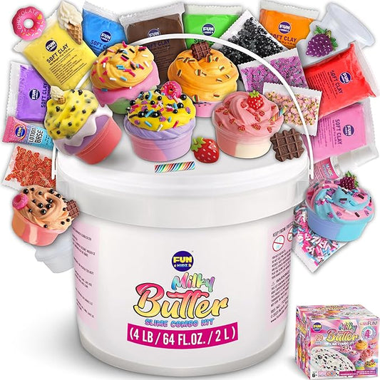 4 LB Milky Butter Slime Bucket Gift for Girls, FunKidz 64 FL OZ Huge Soft White Premade Scented Slime Kit Toy with 29 Variety Add-Ins Perfect Birthday Present for Kids Age 6+-CubbioJoy