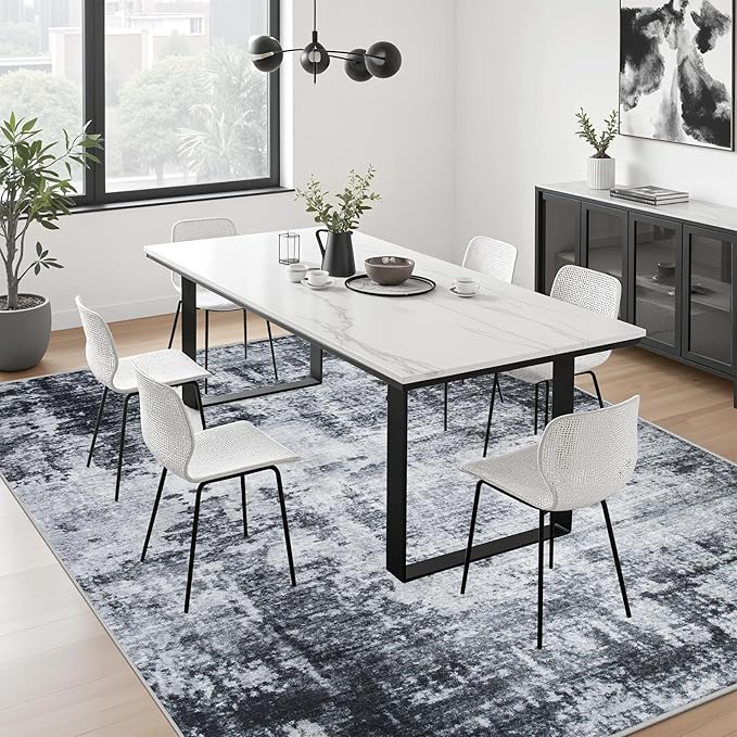 5x7 Area Rug Living Room Rug: Washable Modern Abstract Soft Thin Rug Indoor Floor No Slip Stain Resistant Carpet for Bedroom Dining Room Farmhouse Nursery Home Office - Dark Black-CubbioJoy