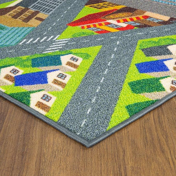 KC Cubs 3x5 City Streets Car Road Rug – Educational Non-Slip Play Mat for Kids, Toddlers, Nursery, Classroom, Playroom, Baby Daycare, Boy Girl Carpet-CubbioJoy