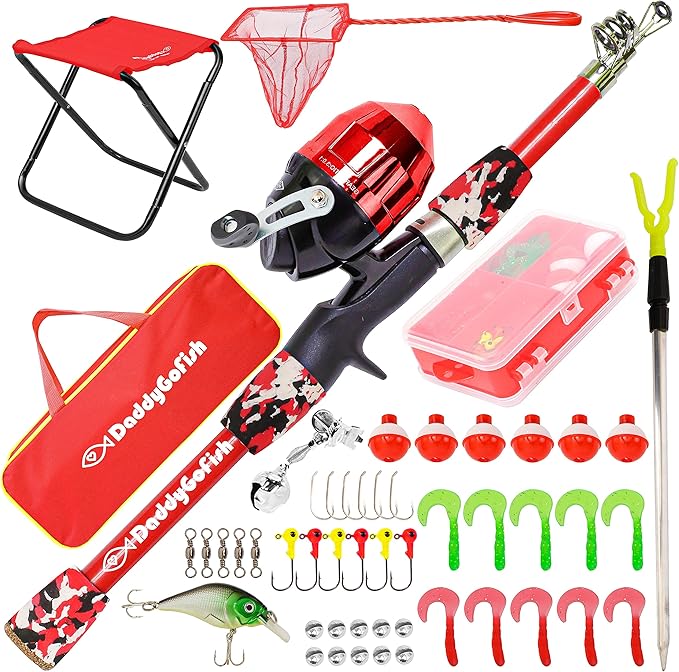 DaddyGoFish Kids Fishing Pole - Rod Reel Combo Tackle Box Starter Set - First Year Small Gear Kit for Boys Girls Toddler Youth Age Beginner Little Children-CubbioJoy