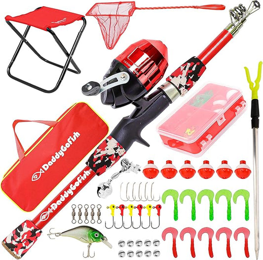 DaddyGoFish Kids Fishing Pole - Rod Reel Combo Tackle Box Starter Set - First Year Small Gear Kit for Boys Girls Toddler Youth Age Beginner Little Children-CubbioJoy