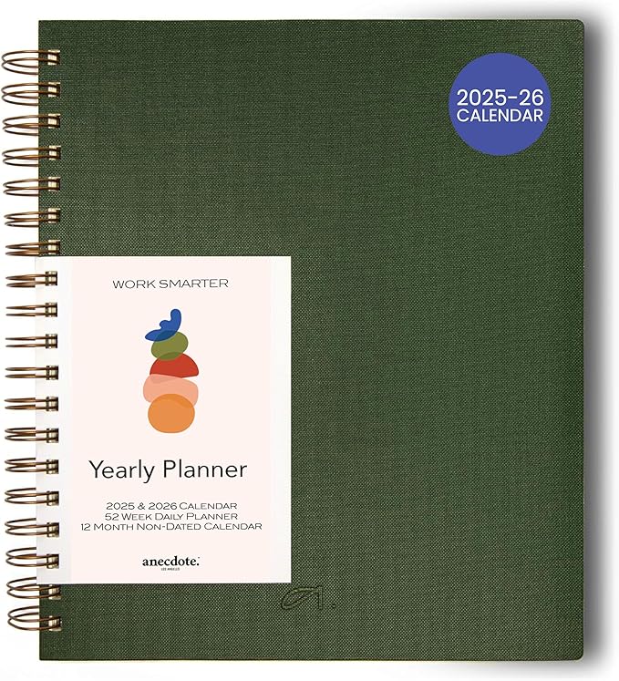 Anecdote 2026 Planner (8.5" x 10") Daily Planner Weekly Monthly Planner - 52 Weeks w/Library Buckram Cover, Brass Spiral - A4 Size Bleed-Resistant Paper – Evergreen-CubbioJoy