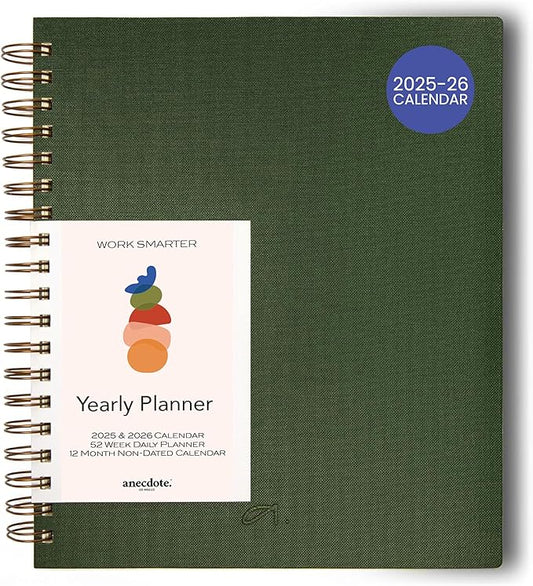 Anecdote 2026 Planner (8.5" x 10") Daily Planner Weekly Monthly Planner - 52 Weeks w/Library Buckram Cover, Brass Spiral - A4 Size Bleed-Resistant Paper – Evergreen-CubbioJoy