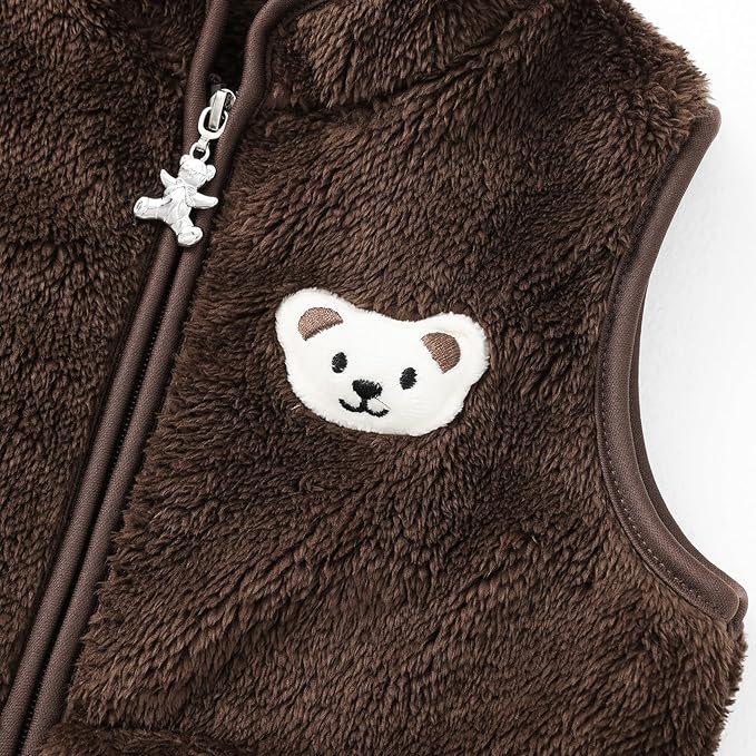 Baby Boys Girls Fleece Vest Zip Up Cute Bear Jackets Fuzzy Fall Winter Warm Clothes Newborn Outwear for Toddler Infant-CubbioJoy