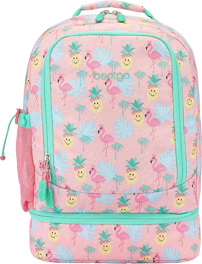 Bentgo Kids 2-in-1 Backpack & Insulated Lunch Bag - Durable 16” Backpack & Lunch Container in Unique Prints for School & Travel - Water Resistant, Padded & Large Compartments (Tropical)-CubbioJoy