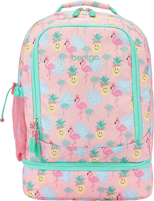 Bentgo Kids 2-in-1 Backpack & Insulated Lunch Bag - Durable 16” Backpack & Lunch Container in Unique Prints for School & Travel - Water Resistant, Padded & Large Compartments (Tropical)-CubbioJoy