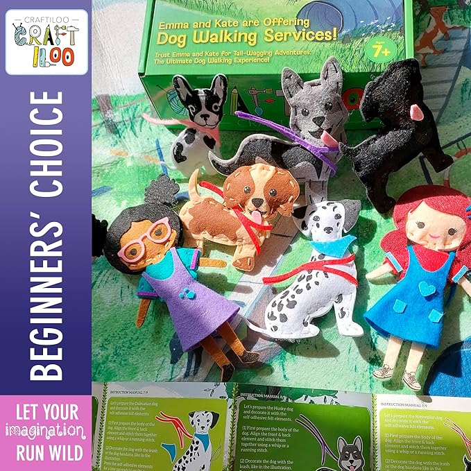 CRAFTILOO 8 Pre-Cut Dogs Stuffed Animal Fun Kids Sewing Kit for Kids Ages 8-12 Children Beginners Sewing kit Kid Puppy Crafts Felt Pillow Plush Craft Kit Girls and Boys-CubbioJoy