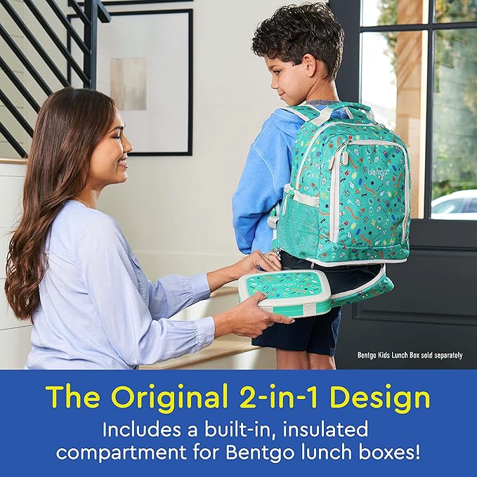 Bentgo Kids 2-in-1 Backpack & Insulated Lunch Bag - Durable 16” Backpack & Lunch Container in Unique Prints for School & Travel - Water Resistant, Padded & Large Compartments (Bug Buddies)-CubbioJoy