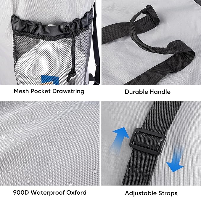 BALEINE 150L Laundry Bag Backpack, 900D Oxford Fabric Large Travel Laundry Bags with Shoulder Straps and 2 Mesh Pockets for College Dorm, Apartment, Laundromat (Grey, 150L)-CubbioJoy