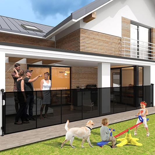 200" Retractable Baby Gates Extra Wide for Large Opening, 41" Extra Tall Retractable Dog Gate Pet Gates, Long Child Safety Mesh Gate with Fiberglass Rods for Stairs, Doorways, Hallways, Indoor/Outdoor-CubbioJoy