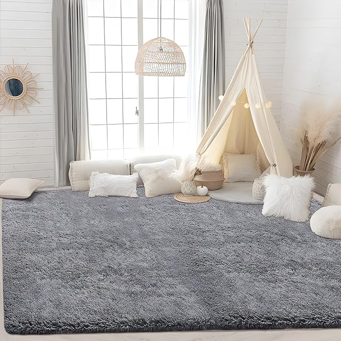 4x6 Area Rug for Living Room: Fluffy Shag Soft Washable Rugs Fuzzy Plush Indoor Carpet for Bedroom Nursery Playroom Dorm Kids Girls Boys Room (Dark Grey, 4'x6')-CubbioJoy