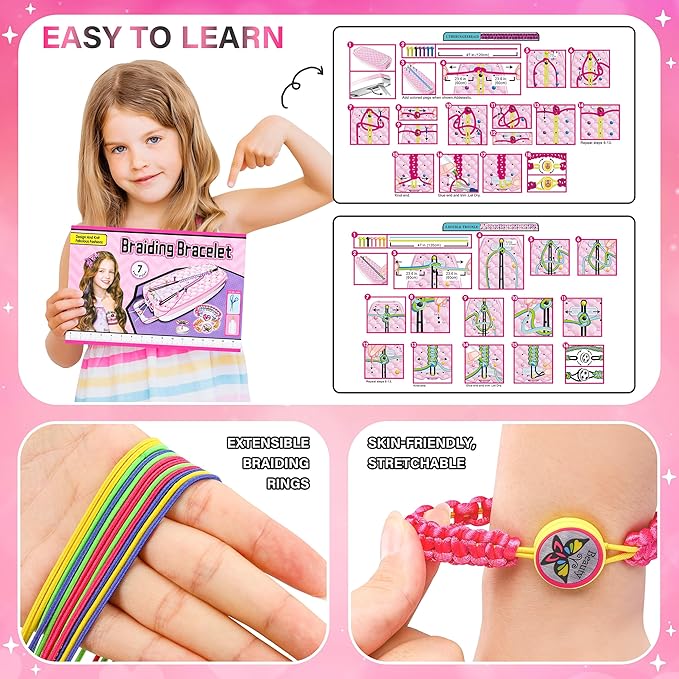 Dpai Friendship Bracelet Making Kit for Girls,DIY Arts and Crafts Toys,Jewelry String Maker Kit,The Best Birthday Gifts Ideas for Girls 6 7 8 9 10 11 12+ Years Old（Rose and Black-CubbioJoy
