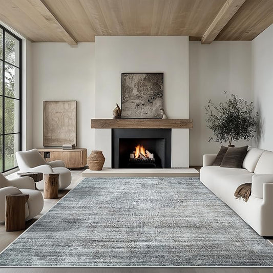 9x12 Area Rug Living Room Rugs - Washable Rug Large Modern Abstract Soft Thin Carpets Indoor Floor No Slip Vintage Carpet for Bedroom Under Dining Table Nursery Home Office Decor Gray Blue-CubbioJoy
