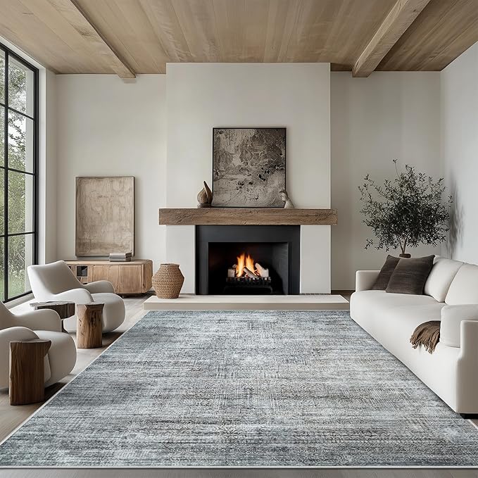 5x7 Area Rug Living Room Rugs - Washable Rug Large Modern Abstract Soft Thin Carpets Indoor Floor No Slip Vintage Carpet for Bedroom Under Dining Table Nursery Home Office Decor Gray Blue-CubbioJoy