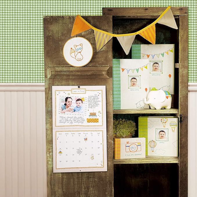 C.R. Gibson Animals 'Hello World' Baby Calendar Baby First Year Tracker, 11'' W x 18'' H-CubbioJoy