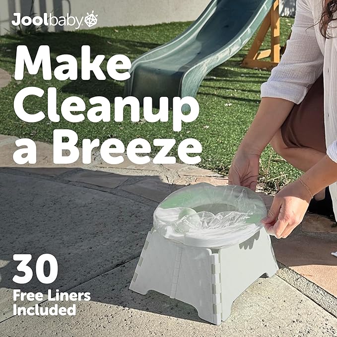 Jool Baby Portable Potty Training Chair with Travel Bag and 30 Liners, Foldable, Indoor/Outdoor Use, Camping (Sage)-CubbioJoy