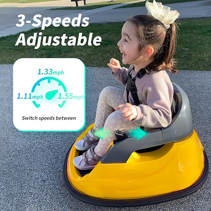 12V Kids Bumper Car, Electric Baby Bumper Car for Toddlers with Remote Control, 3 Speeds - Yellow-CubbioJoy