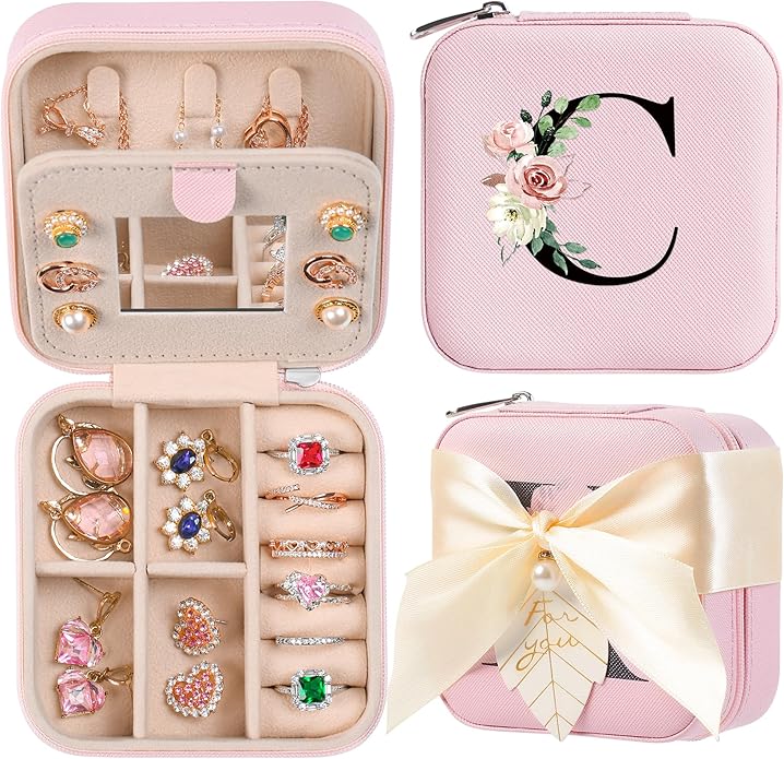 AYGXU Travel Jewelry Box for Women and Girls - Small Case With Initial A-Z - Teacher Gifts-CubbioJoy