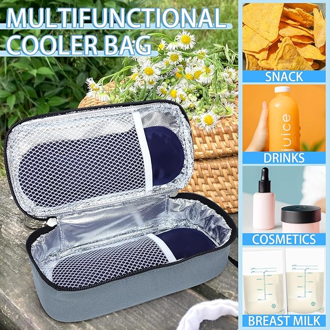 Breastmilk Cooler Bag with Ice Pack, Portable Insulated Breast Milk Storage Cooler Bag, Small Stylish Breastmilk Storage Bag Cooler with Wrist Strap (Grey)-CubbioJoy