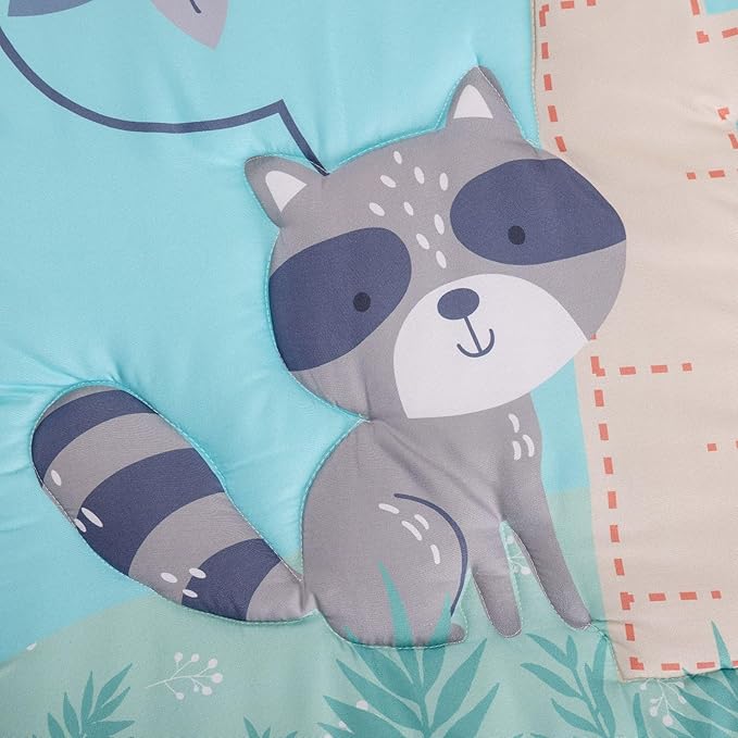 Blue Woodland Nursery Crib Bedding Set for Boys 3 Pieces Fox Owl Raccoon Baby Boy Cot Bedding Set-CubbioJoy