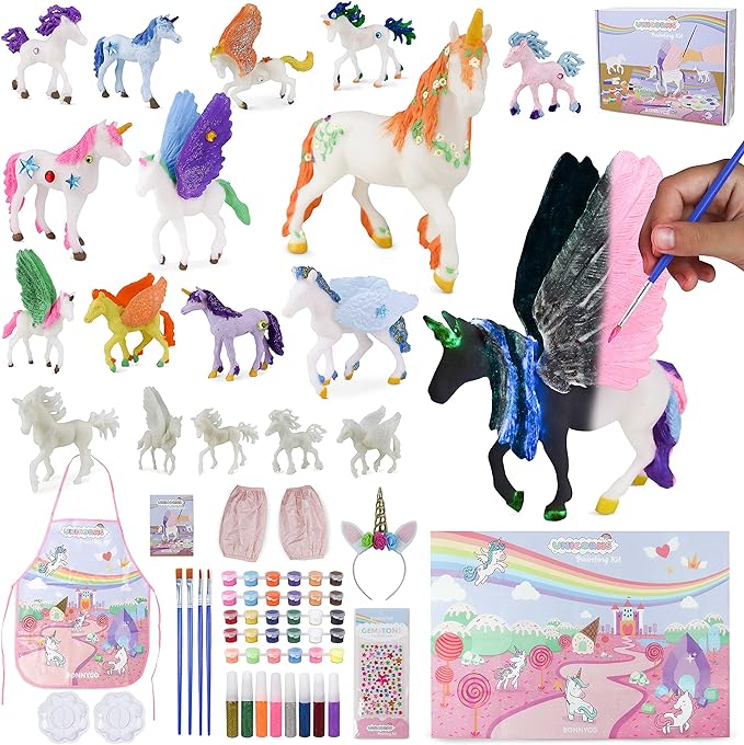 BONNYCO Unicorns Gifts for Girls Painting Kit with 18 Figurines Painting for Kids with Glow in The Dark | Girl Toys 3 4 5 6 7 8 9 10 Years Crafts Kids Gifts Birthday Christmas | Unicorn Toys Niñas-CubbioJoy