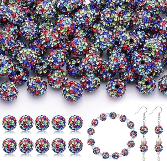 200pcs 10mm Rhinestone Beads for Jewelry Making, Black Mixed Shiny Round Disco Ball Beads Bulk, Sparkle Crystal Clay Christmas for Bracelet Baseball Necklace Earring Crafting and DIY-CubbioJoy