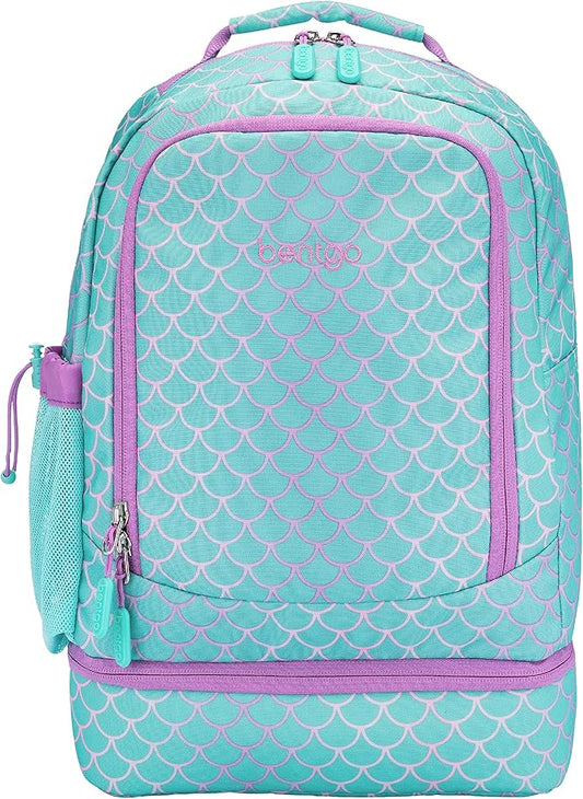 Bentgo Kids 2-in-1 Backpack & Insulated Lunch Bag - Durable 16” Backpack & Lunch Container in Unique Prints for School & Travel - Water Resistant, Padded & Large Compartments (Mermaid Scales)-CubbioJoy