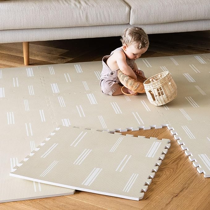 Baby Play Mat for Floor – 6x8ft Old White | Soft Non Toxic Premium EVA Foam Tiles for Tummy Time, Crawling & Playroom – Waterproof Interlocking Floor Mat for Babies & Toddlers by Lillefolk (12 Tiles)-CubbioJoy