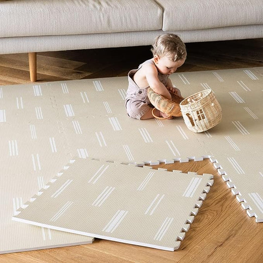 Baby Play Mat for Floor – 6x8ft Old White | Soft Non Toxic Premium EVA Foam Tiles for Tummy Time, Crawling & Playroom – Waterproof Interlocking Floor Mat for Babies & Toddlers by Lillefolk (12 Tiles)-CubbioJoy