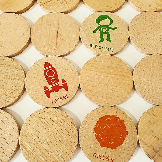 bee smart Wooden Memory Game - Matching Memory Game for Kids 3 and Up, 16Pcs | Educational Toy for Preschool Toddlers Board Games (Space)-CubbioJoy
