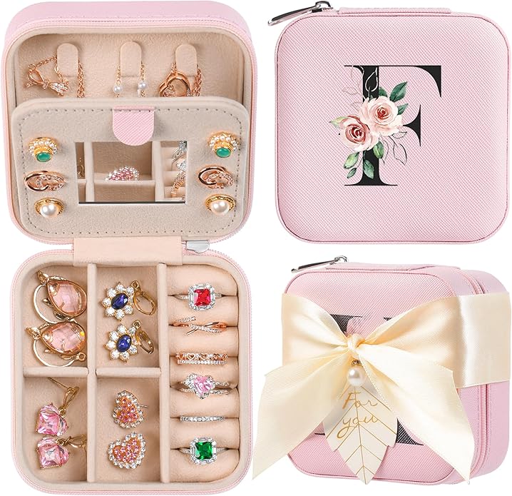 AYGXU Travel Jewelry Box for Women and Girls - Small Case With Initial A-Z - Teacher Gifts-CubbioJoy