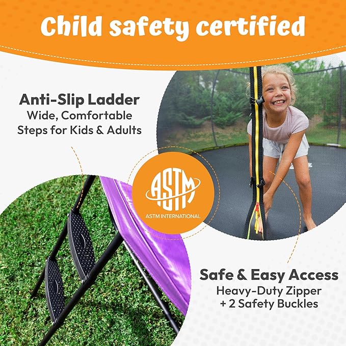 JUMPZYLLA Trampoline Outdoor 8FT 10FT 12FT 14FT 15FT 16FT with Enclosure and Ladder, ASTM Approved Recreational Trampoline for Kids and Adults, Anti-Rust Coated Frame-CubbioJoy