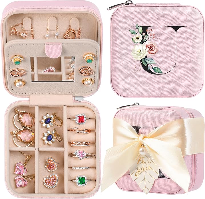 AYGXU Travel Jewelry Box for Women and Girls - Small Case With Initial A-Z - Teacher Gifts-CubbioJoy