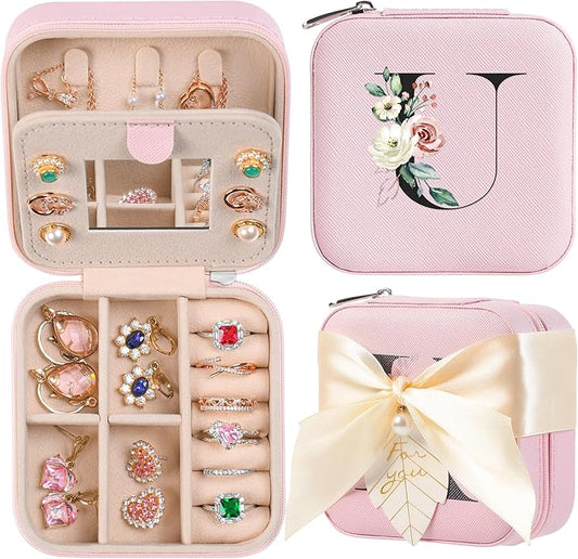 AYGXU Travel Jewelry Box for Women and Girls - Small Case With Initial A-Z - Teacher Gifts-CubbioJoy