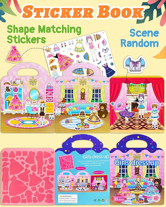 Benresive Reusable Sticker Book for Toddlers 2-4 Years, Fun Travel Stickers for Kids, Waterproof Sticker Books for Toddlers 1-3, Crafts Activities for Todddlers 1-3 2-4 3-5 - Dress Up-CubbioJoy