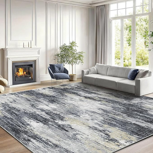 Amada 8x10 Area Rug, Modern Abstract Living Room Rug with Non-Slip Backing & Short Pile, Large Washable Rug with Abstract Pattern for Living Room, Bedroom and Dinning Room, Light Grey-CubbioJoy
