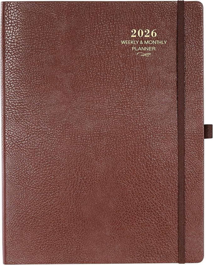 2026 Planner - JAN 2026 - DEC 2026, Planner 2026, Weekly and Monthly Planner, Leather Cover Calendar Planner with Thick Paper, Back Pocket with Notes Pages, Brown (8.5" x 11")-CubbioJoy