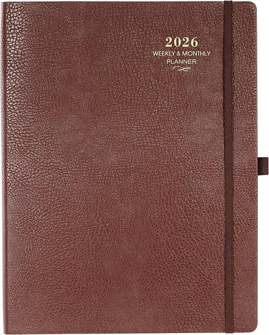 2026 Planner - JAN 2026 - DEC 2026, Planner 2026, Weekly and Monthly Planner, Leather Cover Calendar Planner with Thick Paper, Back Pocket with Notes Pages, Brown (8.5" x 11")-CubbioJoy